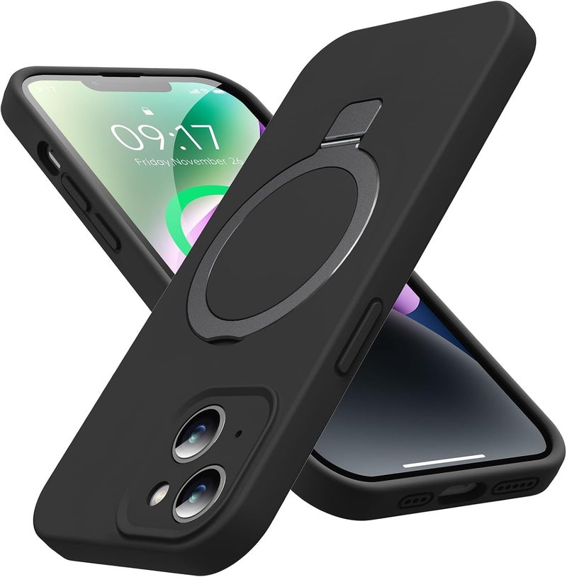 Eligo For Iphone 14 Case, Compatible With Magsafe, With Magnetic Invisible Stand, Shockproof Military-Grade Protection Soft Silicone Phone Cover With Kickstand For Apple 14 Black - Image 1