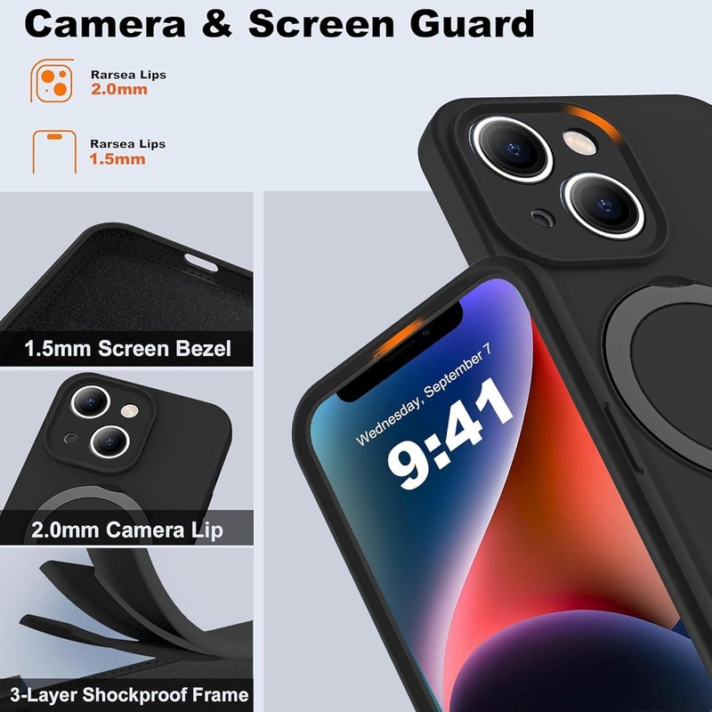 Eligo For Iphone 14 Case, Compatible With Magsafe, With Magnetic Invisible Stand, Shockproof Military-Grade Protection Soft Silicone Phone Cover With Kickstand For Apple 14 Black - Image 4