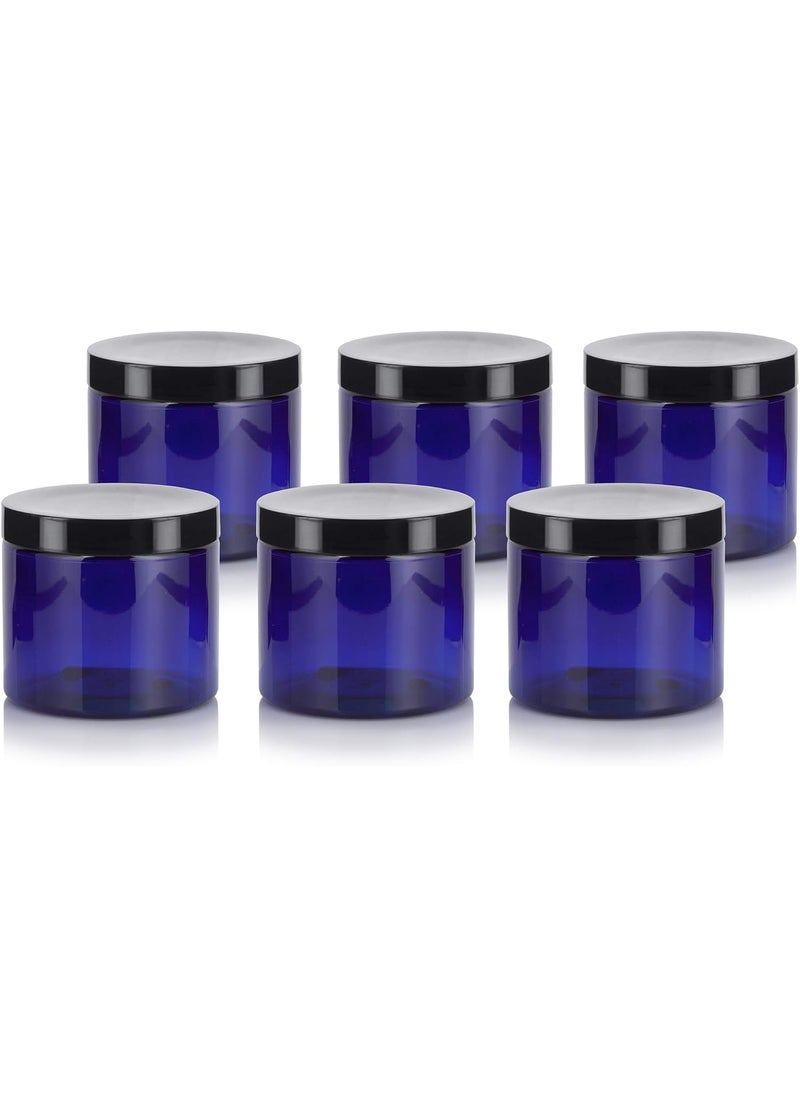 JUVITUS JUVITUS 16 oz Cobalt Blue PET Plastic Refillable Jar with Black Smooth Lid (6 pack) 