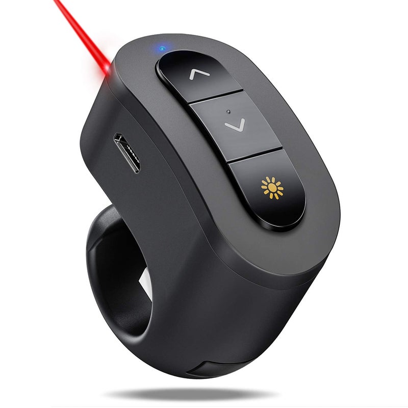 DinoFire Rechargeable Finger Ring Wireless Presenter Clicker for PowerPoint, Keynote, Mac, Laptop - USB Presentation Remote with 2.4GHz RF - Image 1