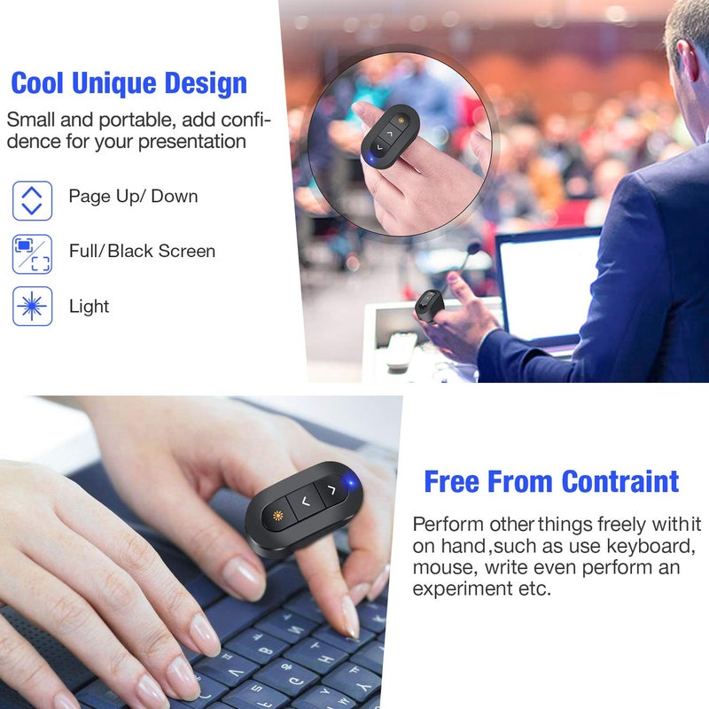 DinoFire Rechargeable Finger Ring Wireless Presenter Clicker for PowerPoint, Keynote, Mac, Laptop - USB Presentation Remote with 2.4GHz RF - Image 2