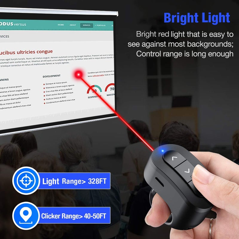 DinoFire Rechargeable Finger Ring Wireless Presenter Clicker for PowerPoint, Keynote, Mac, Laptop - USB Presentation Remote with 2.4GHz RF - Image 3
