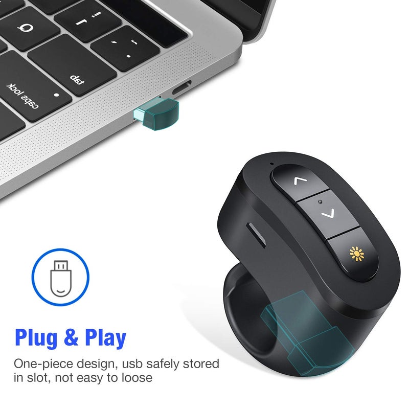 DinoFire Rechargeable Finger Ring Wireless Presenter Clicker for PowerPoint, Keynote, Mac, Laptop - USB Presentation Remote with 2.4GHz RF - Image 5