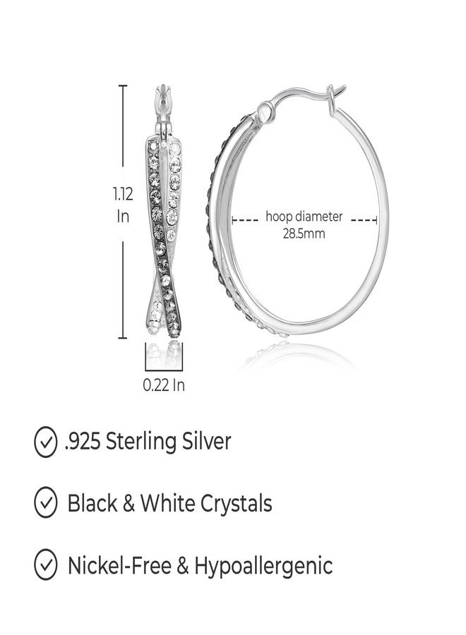 مورجان آند بايدج أقراط حلقية من الفضة الإسترليني عيار 925 مطلية بالروديوم من مورغان آند بيج، مرصعة بكريستالات سوداء وبيضاء متداخلة، للنساء - أقراط من الفضة الإسترليني مضادة للحساسية، هدية مجوهرات مميزة لها - Image 3