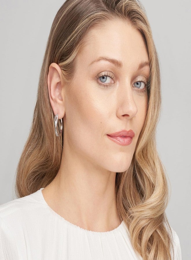 مورجان آند بايدج أقراط حلقية من الفضة الإسترليني عيار 925 مطلية بالروديوم من مورغان آند بيج، مرصعة بكريستالات سوداء وبيضاء متداخلة، للنساء - أقراط من الفضة الإسترليني مضادة للحساسية، هدية مجوهرات مميزة لها - Image 4