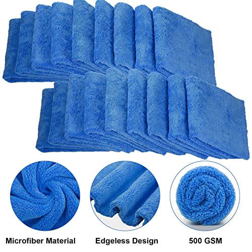 Shimeyao 30 Pcs Edgeless Microfiber Plush Towels for Cars Detailing Drying Wash Polishing Absorbent Cleaning Cloths, 500 GSM, 16 x 16 Inch(Dark Blue) - Image 3