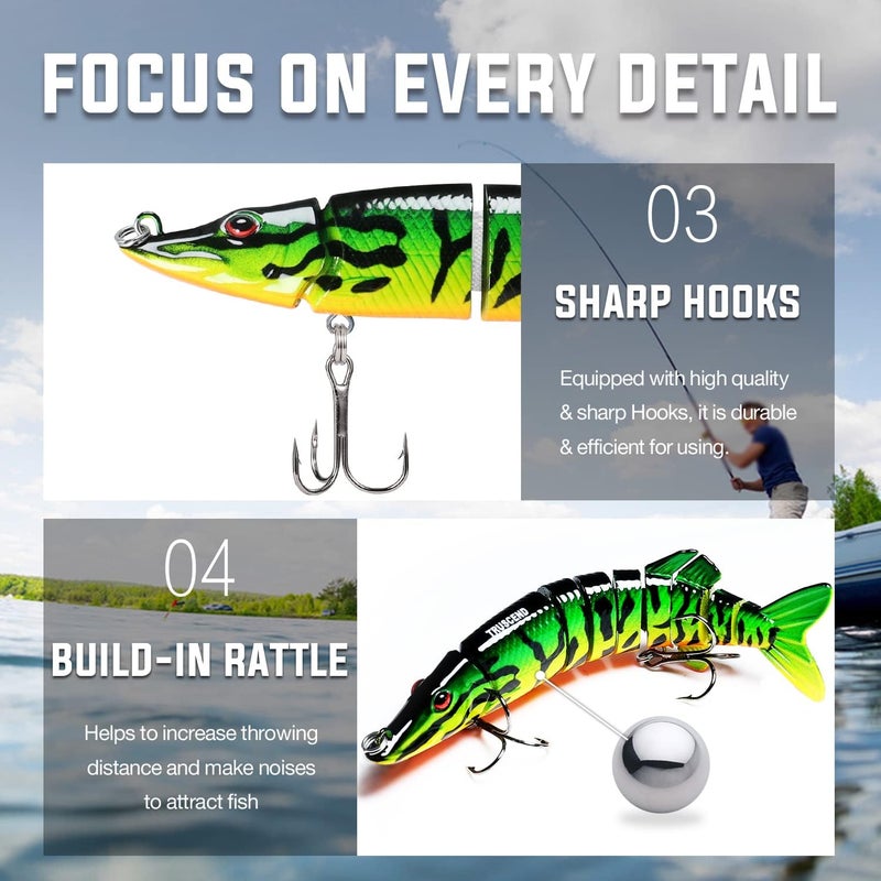 TRUSCEND Easy Catch Swimmax, Magic Noisy Turbulent Wiggling and Vibrating Actions for More Bites, Segmented Swimbait Jointed by Dyneema Strongest Fiber, Lifelike Fishing Lures for Relax Family Fishing - Image 4