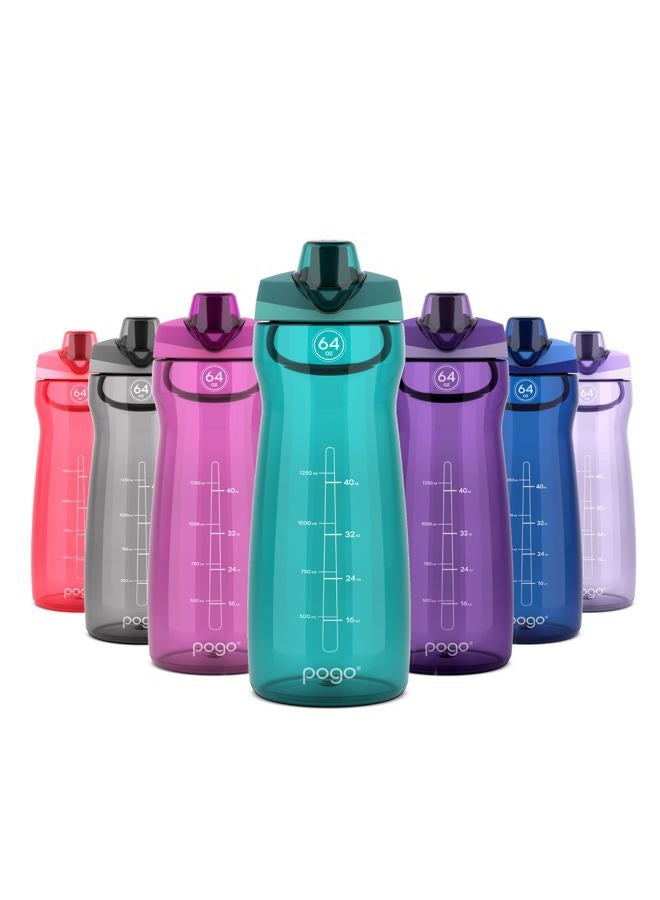 Pogo 64oz Plastic Water Bottle with Leak-Proof Chug Lid and Carry Handle, Reusable, BPA Free, Capacity Markings, Dishwasher Safe, Perfect for Travel, School, Outdoors, and Gym, Teal - Image 1
