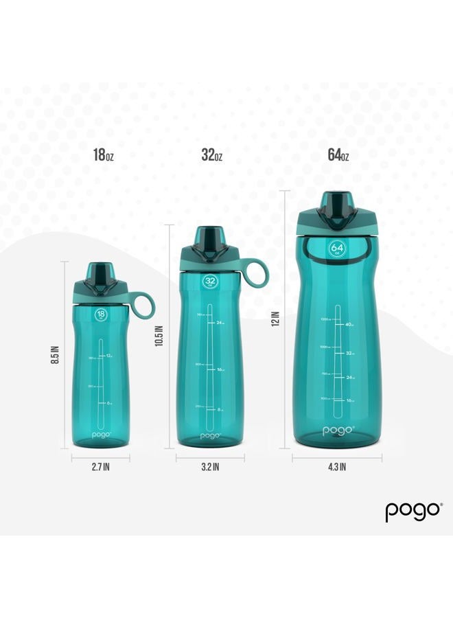 Pogo 64oz Plastic Water Bottle with Leak-Proof Chug Lid and Carry Handle, Reusable, BPA Free, Capacity Markings, Dishwasher Safe, Perfect for Travel, School, Outdoors, and Gym, Teal - Image 4