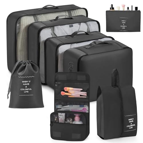 Porslin Luggage Organiser Bags for Travel 8-Set Packing Cubes and Cloth Organizer for Travel, Clothes Organizer Bag | Shoe Bag, Toiletry Bag & Laundry Pouch, Durable Packing Bags for Travelling - Image 1
