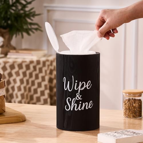 GoFika Wood Disinfecting Wipe Dispenser for Kitchen Farmhouse Countertop Organizer Storage Container Black - Image 5