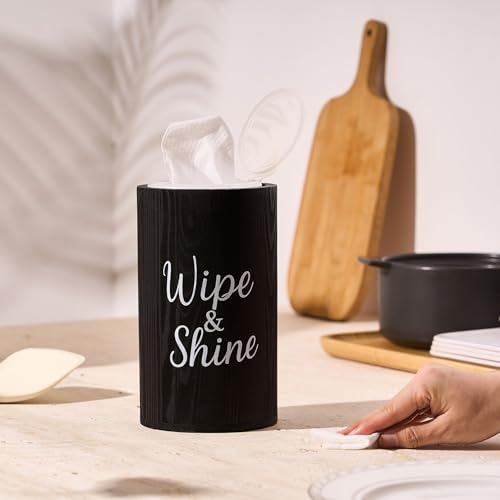 GoFika Wood Disinfecting Wipe Dispenser for Kitchen Farmhouse Countertop Organizer Storage Container Black - Image 1