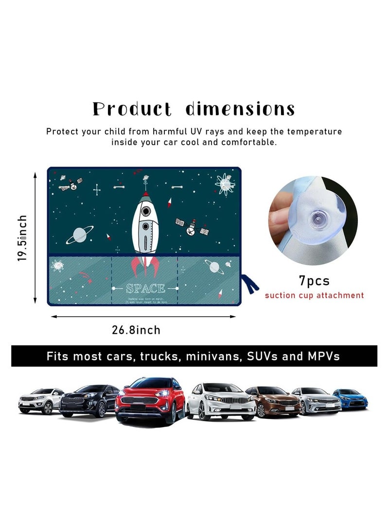 general 2 Pieces of Baby Car Curtains, 19.5 ×26.8 Cartoon Pattern Car Curtains Blocking Sunlight and Heat, Vehicle Side Window Sun Shade With Pockets and Suction Cups, Car Accessories - Image 2