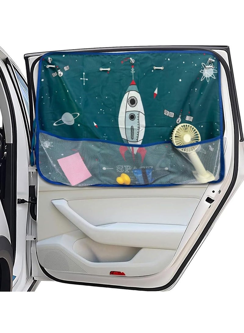 general 2 Pieces of Baby Car Curtains, 19.5 ×26.8 Cartoon Pattern Car Curtains Blocking Sunlight and Heat, Vehicle Side Window Sun Shade With Pockets and Suction Cups, Car Accessories - Image 1