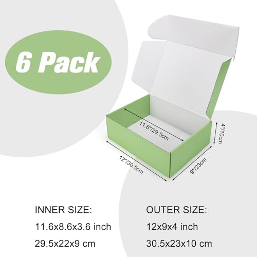 Serwrsw 12x9x4 inch Shipping Boxes Set of 6 Green, Inner Size 11.6x8.6x3.6 inch Cardboard Box Mailers for Small Business Packaging Mailing or Gift Wrapping Giving - Image 2