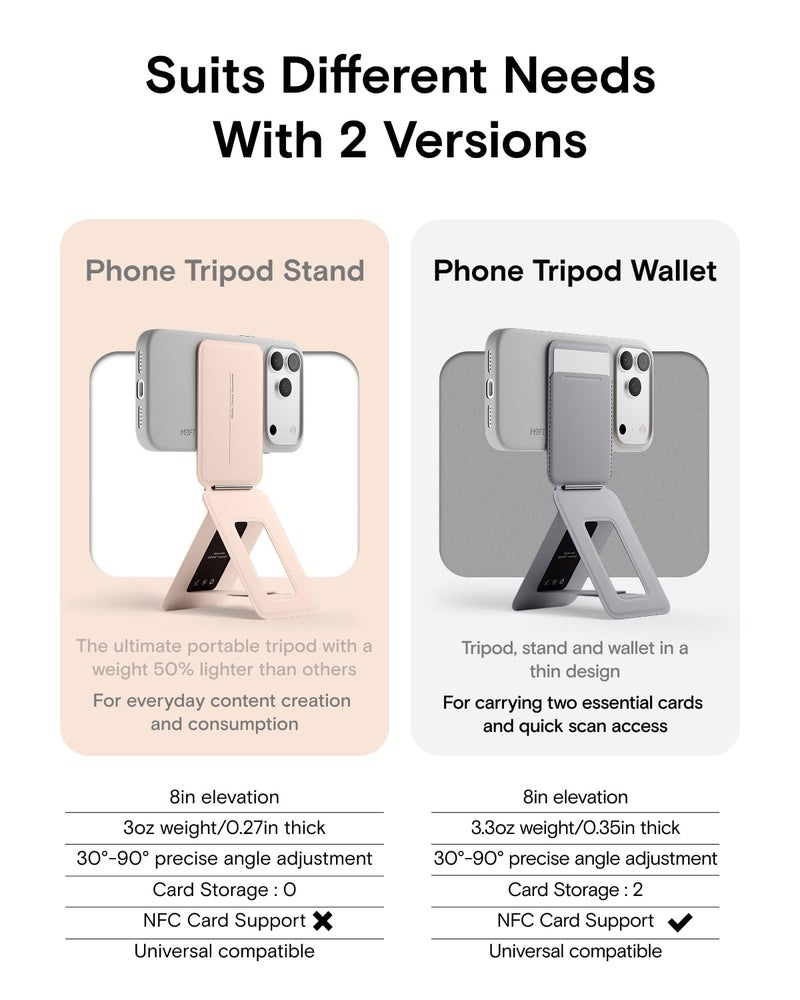 MOFT Phone Tripod Stand Selfie Stick for iPhone, Multi-Angles iPhone Stand, Lightweight & Portable Phone Holder, Strong Magnets, MOVAS Vegan Leather, Travel Essentials, Peach Pink (Without Card Slot) - Image 2