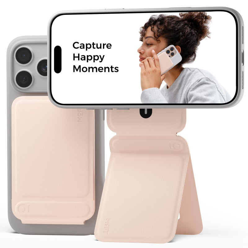 MOFT Phone Tripod Stand Selfie Stick for iPhone, Multi-Angles iPhone Stand, Lightweight & Portable Phone Holder, Strong Magnets, MOVAS Vegan Leather, Travel Essentials, Peach Pink (Without Card Slot) - Image 1