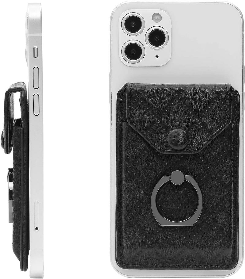 YUNCE Cell Phone Card Holder RFID Ring Stand Stick on Wallet Card Holder of Phone All Smartphones Adhesive Credit Card Holder for Cell Phone-Black - Image 1
