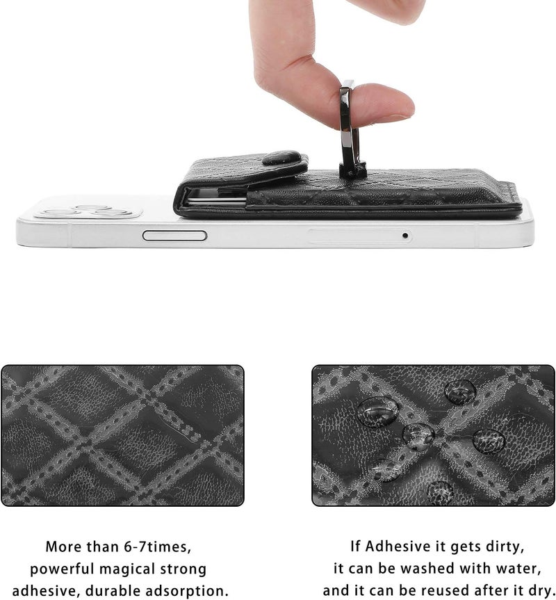 YUNCE Cell Phone Card Holder RFID Ring Stand Stick on Wallet Card Holder of Phone All Smartphones Adhesive Credit Card Holder for Cell Phone-Black - Image 5