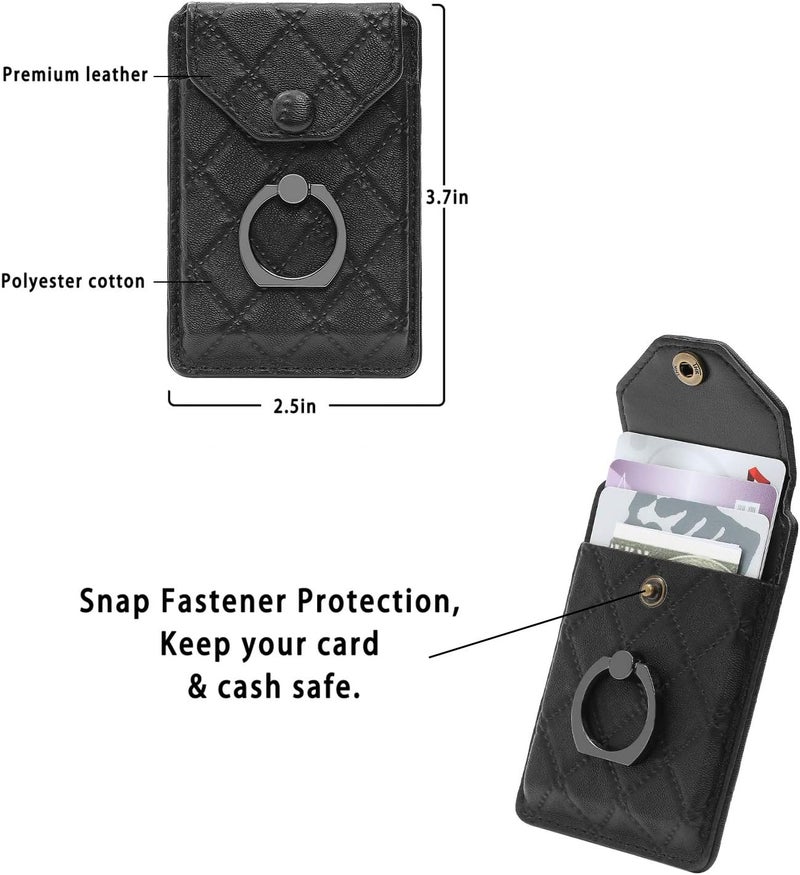 YUNCE Cell Phone Card Holder RFID Ring Stand Stick on Wallet Card Holder of Phone All Smartphones Adhesive Credit Card Holder for Cell Phone-Black - Image 2