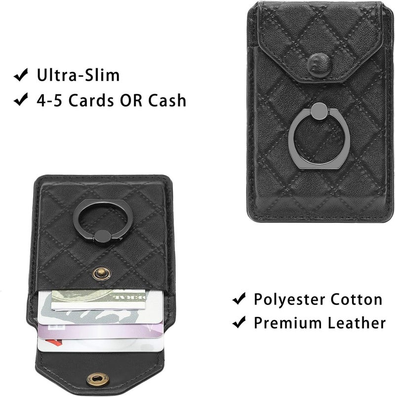 YUNCE Cell Phone Card Holder RFID Ring Stand Stick on Wallet Card Holder of Phone All Smartphones Adhesive Credit Card Holder for Cell Phone-Black - Image 4