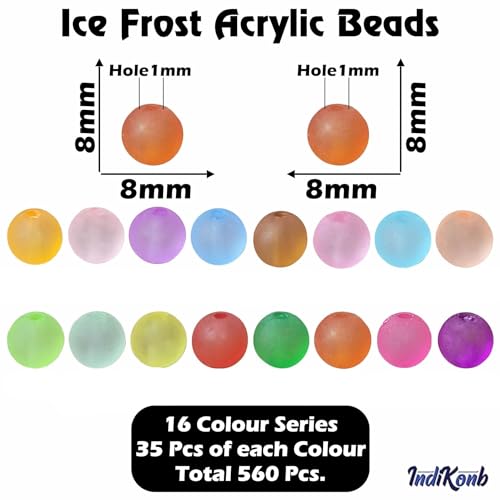 INDIKONB Ice Frost Matte Beads - Multicolour Acrylic Crafting Supplies for Jewelry Making, DIY Projects, and More (8mm) - Image 2