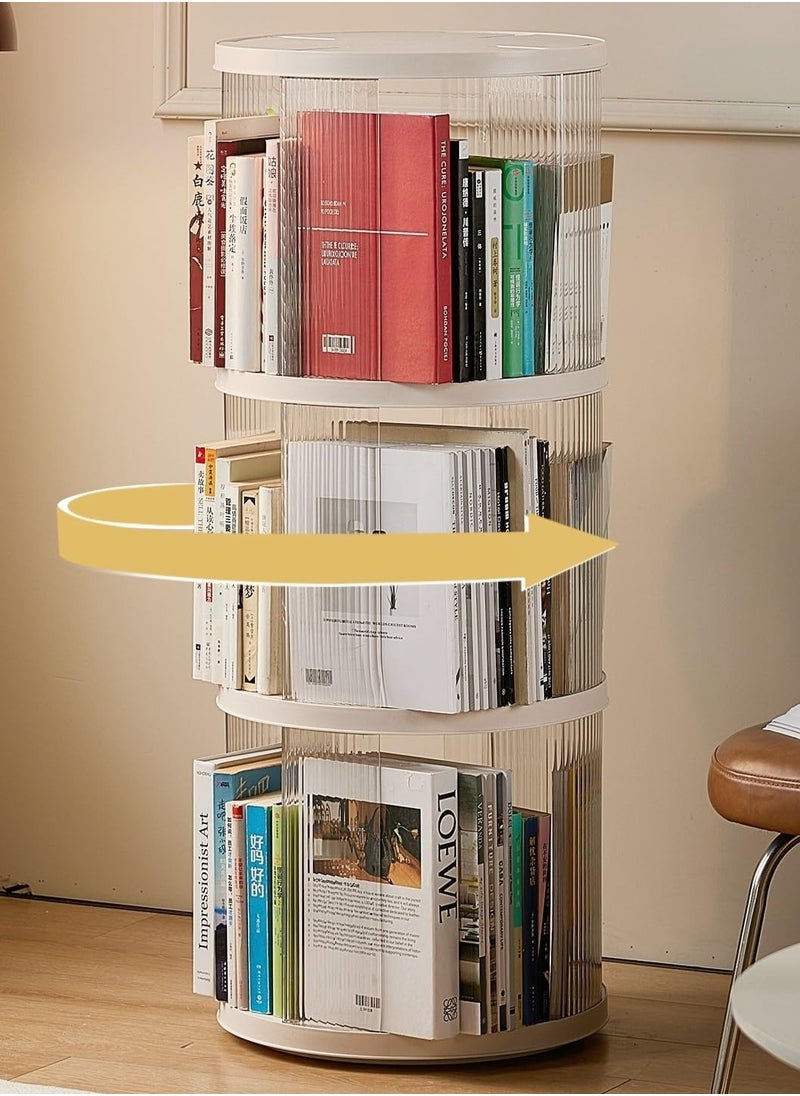 XiuWoo - 3-Tier Simple Floor-standing Plastic Rotating Storage Cabinet Bookshelf Student Books Children's Picture Books Storage Shelf Bookcase, 360-degree Rotation, For Living Room Bedroom Reading Room Office - Image 1