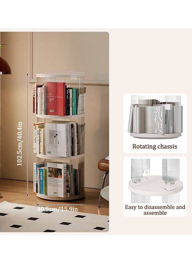 XiuWoo - 3-Tier Simple Floor-standing Plastic Rotating Storage Cabinet Bookshelf Student Books Children's Picture Books Storage Shelf Bookcase, 360-degree Rotation, For Living Room Bedroom Reading Room Office - Image 1