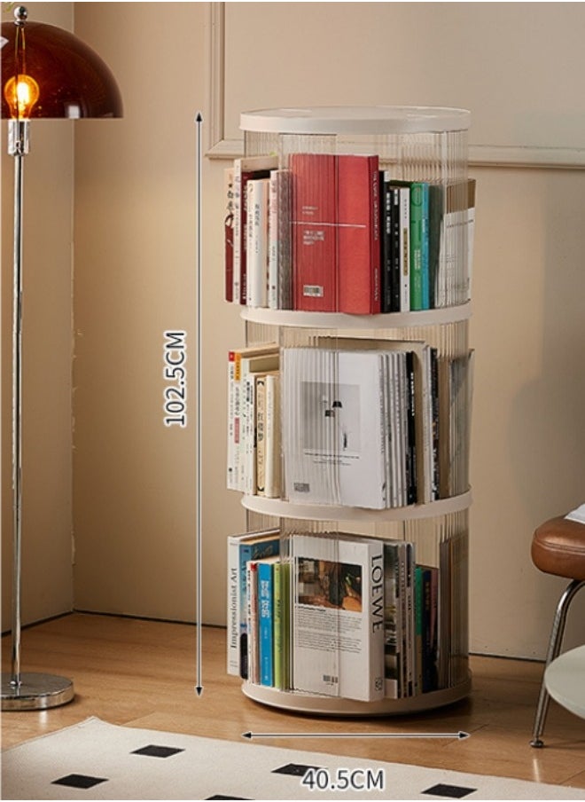 XiuWoo - 3-Tier Simple Floor-standing Plastic Rotating Storage Cabinet Bookshelf Student Books Children's Picture Books Storage Shelf Bookcase, 360-degree Rotation, For Living Room Bedroom Reading Room Office - Image 1