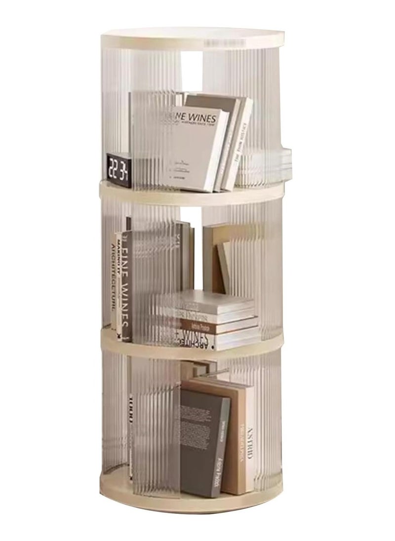 XiuWoo - 3-Tier Simple Floor-standing Plastic Rotating Storage Cabinet Bookshelf Student Books Children's Picture Books Storage Shelf Bookcase, 360-degree Rotation, For Living Room Bedroom Reading Room Office - Image 1
