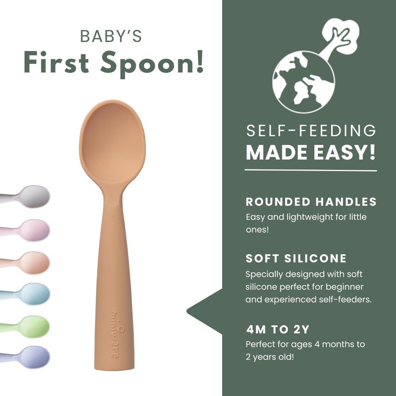 Miniware Silicone Baby Spoon for Training - BPA Free Baby Utensils - Baby Spoons Self Feeding 6 Months | 100% Food Grade Silicone - Modern & Dishwasher Safe Toddler | Dishwasher Safe (Grey and Toffee) - Image 2