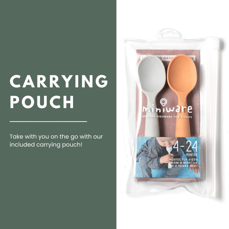 Miniware Silicone Baby Spoon for Training - BPA Free Baby Utensils - Baby Spoons Self Feeding 6 Months | 100% Food Grade Silicone - Modern & Dishwasher Safe Toddler | Dishwasher Safe (Grey and Toffee) - Image 4