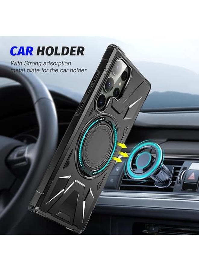 erorex For Galaxy S24 Ultra Case Heavy Duty Magnetic Stand Cover Compatible With Mag Safe 360 Rotatable Ring Stand Rugged Shock Armor Slim Phone Case For Samsung Galaxy S24 Ultra Black  - Image 3