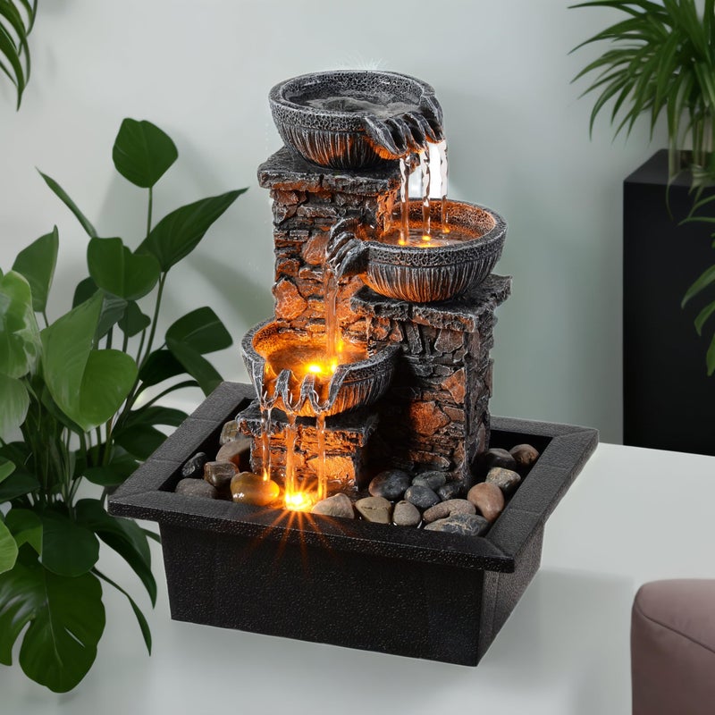 Kalona Tabletop Fountain 3 Bowls with LED Light Soothing Water Flowing Sound Fountain Zen/Meditation Home/Office Decor Home DÃ©cor Relaxation Indoor (23113) - Image 1