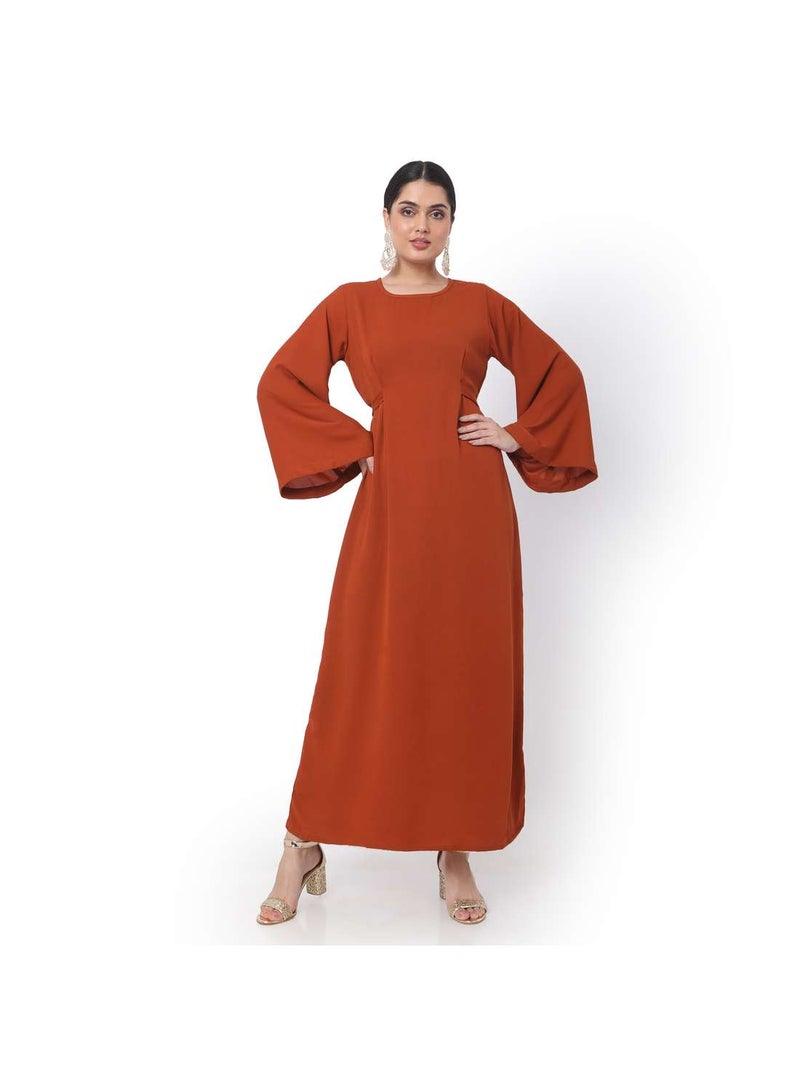 HANA & SARA MODEST SOLID FIRE RED ORANGE LONG KAFTAN WITH SCARF ARABIC KAFTAN JALABIYA DRESS  - Image 4