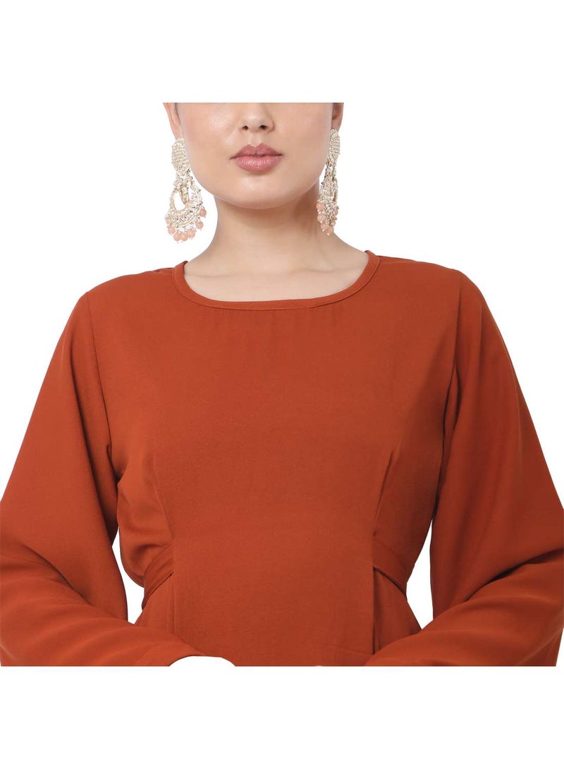 HANA & SARA MODEST SOLID FIRE RED ORANGE LONG KAFTAN WITH SCARF ARABIC KAFTAN JALABIYA DRESS  - Image 3