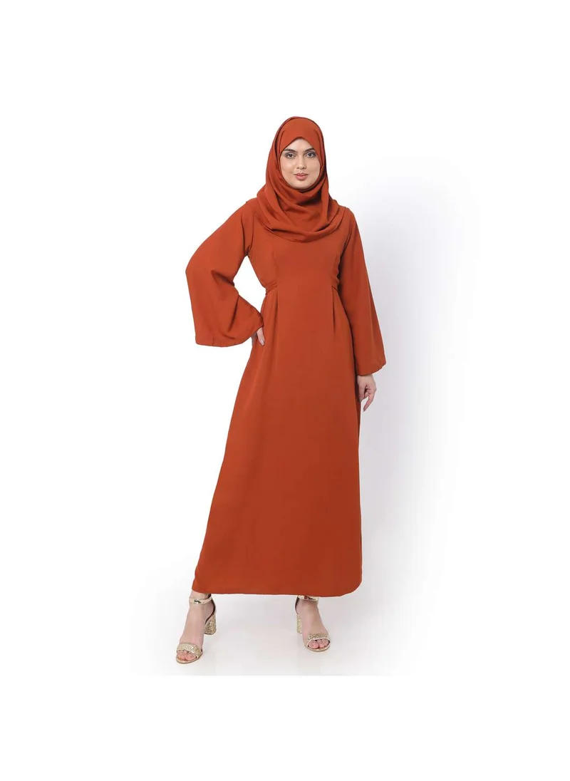 HANA & SARA MODEST SOLID FIRE RED ORANGE LONG KAFTAN WITH SCARF ARABIC KAFTAN JALABIYA DRESS