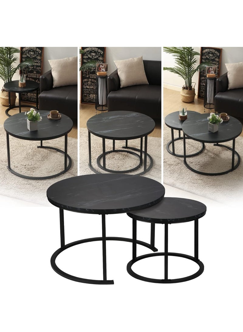 DubaiGallery Round Nesting Coffee Table Side Set of 2 End Tables for Living Room Bedroom - Image 3