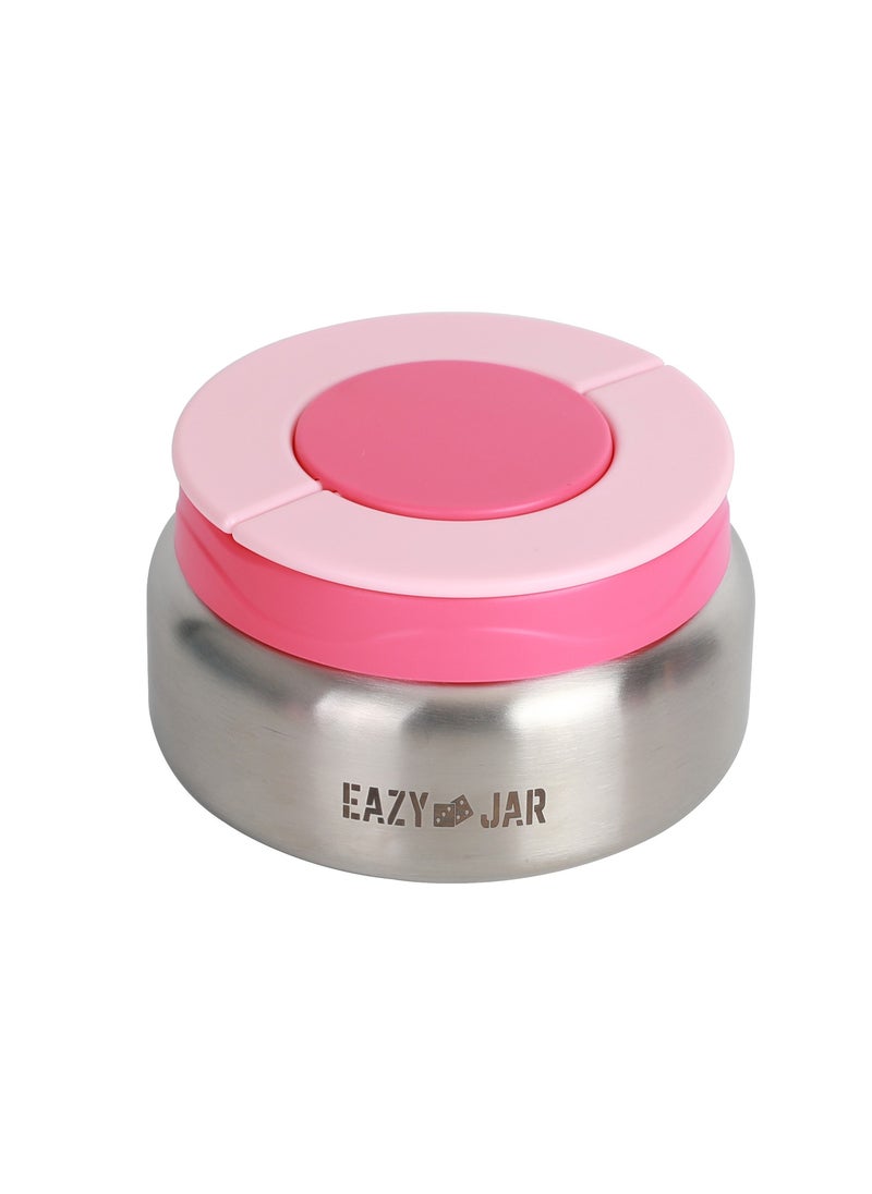 Eazy Kids - 3/4 Convertible Jumbo Bento Lunch Box 1600 Ml With Leakproof Ss Gravy Bowl 290 Ml, Spoon And Fork Set, Pouch - Pink - Image 1
