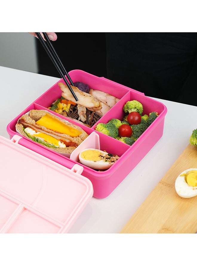 Eazy Kids - 3/4 Convertible Jumbo Bento Lunch Box 1600 Ml With Leakproof Ss Gravy Bowl 290 Ml, Spoon And Fork Set, Pouch - Pink - Image 1