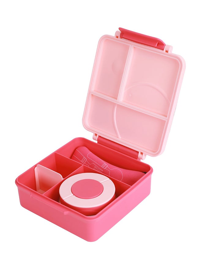 Eazy Kids - 3/4 Convertible Jumbo Bento Lunch Box 1600 Ml With Leakproof Ss Gravy Bowl 290 Ml, Spoon And Fork Set, Pouch - Pink - Image 1