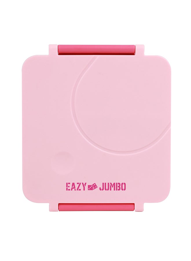 Eazy Kids - 3/4 Convertible Jumbo Bento Lunch Box 1600 Ml With Leakproof Ss Gravy Bowl 290 Ml, Spoon And Fork Set, Pouch - Pink - Image 1