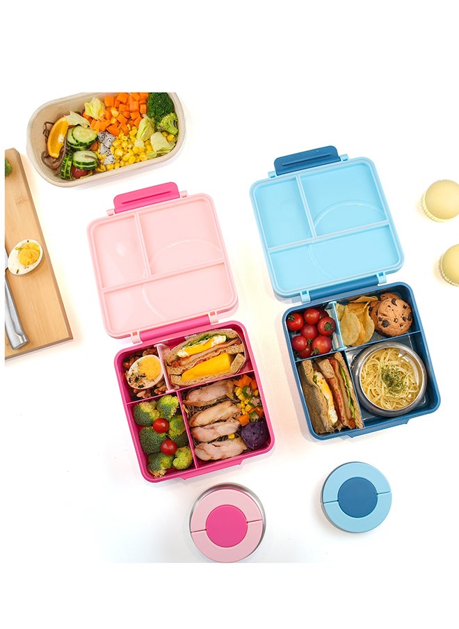Eazy Kids - 3/4 Convertible Jumbo Bento Lunch Box 1600 Ml With Leakproof Ss Gravy Bowl 290 Ml, Spoon And Fork Set, Pouch - Pink - Image 1