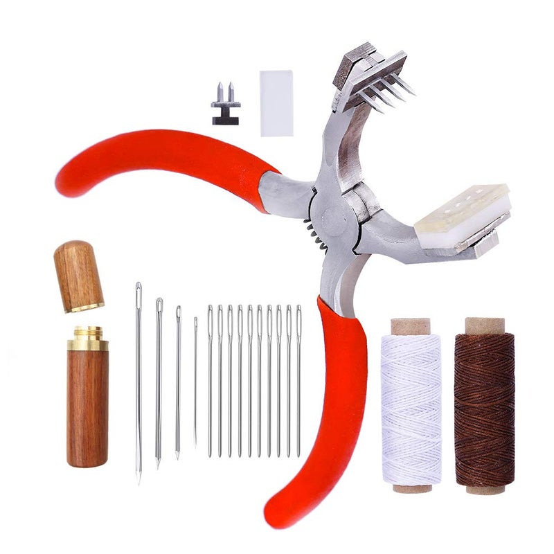 Butuze Stitching Hole Punch BUTUZE,4mm Silent Leather Hand Pliers(Rhombus 4 Teeth and 2 Teeth) with Wooden Needle Case,Waxed Thread for Belts, Straps, Saddles, Shoes, Fabric, Leather DIY - Image 1