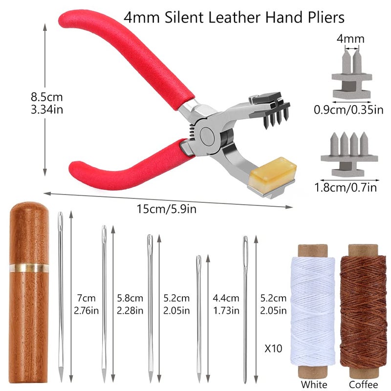 Butuze Stitching Hole Punch BUTUZE,4mm Silent Leather Hand Pliers(Rhombus 4 Teeth and 2 Teeth) with Wooden Needle Case,Waxed Thread for Belts, Straps, Saddles, Shoes, Fabric, Leather DIY - Image 2