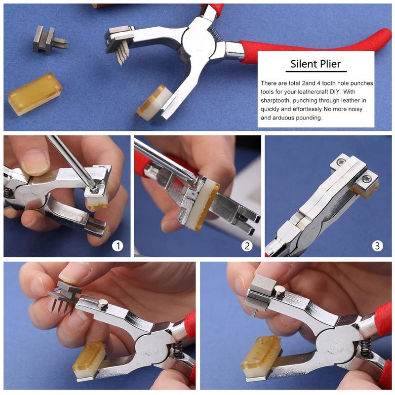 Butuze Stitching Hole Punch BUTUZE,4mm Silent Leather Hand Pliers(Rhombus 4 Teeth and 2 Teeth) with Wooden Needle Case,Waxed Thread for Belts, Straps, Saddles, Shoes, Fabric, Leather DIY - Image 3