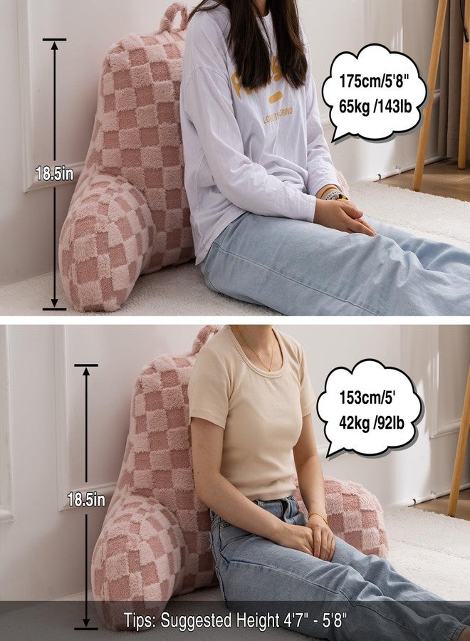 A Nice Night Faux Fur Reading Pillow,Checkered Fluffy Grid Plaid,Bed Wedge Pillow Large Adult Children Backrest with Arms for Bedrest,Pink - Image 5
