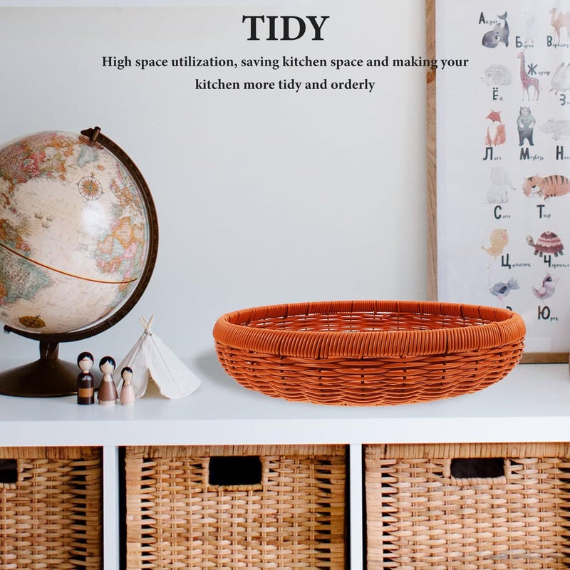 Rustic Plastic Woven Bread Basket 30cm Round Fruit Snack Serving Tray Kitchen Storage Container - Image 5
