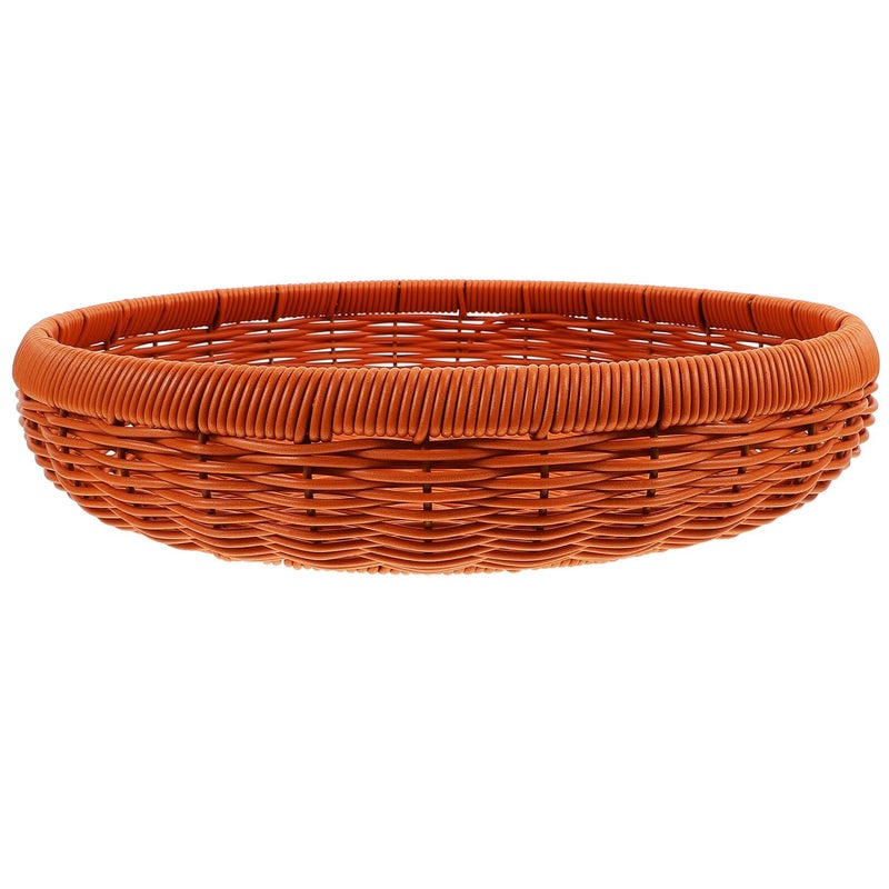 Rustic Plastic Woven Bread Basket 30cm Round Fruit Snack Serving Tray Kitchen Storage Container - Image 2