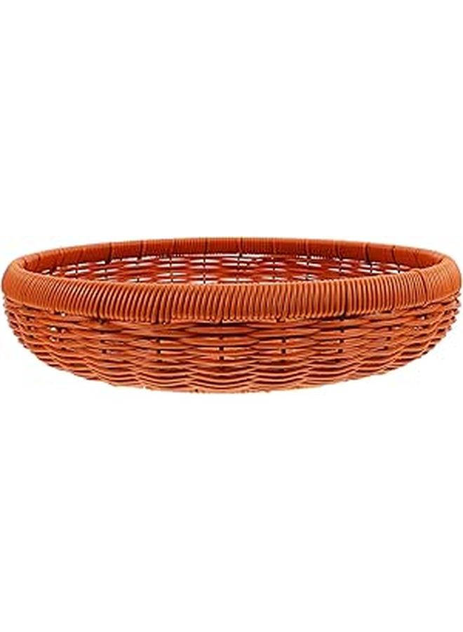 Rustic Plastic Woven Bread Basket 30cm Round Fruit Snack Serving Tray Kitchen Storage Container - Image 1